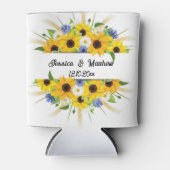 水彩画の黄色いひまわり 花の自然 ウェディング 缶クーラー (正面)