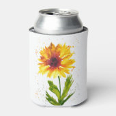 水彩画の黄色いひまわり 花 自然 かわいい 缶クーラー (缶正面)