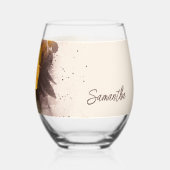 水彩画の黄色いバラ ステムなしワイングラス (裏面)