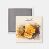 水彩画の黄色いバラ マグネット (正面/裏面)