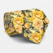 水彩画の黄色いバラ 春 夏 花卉 ネクタイ (ロール)