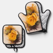 水彩画の黄色いバラ 鍋つかみ&鍋敷きセット (正面/裏面)