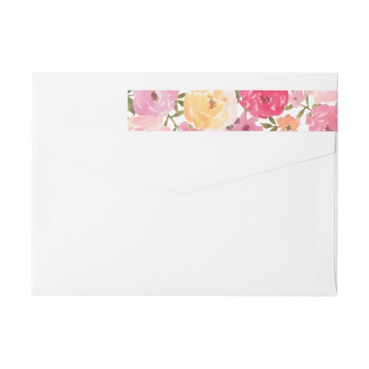 水彩画の黄色いピンクによってはシックな結婚式が開花します ラップアラウンドラベル (裏面)