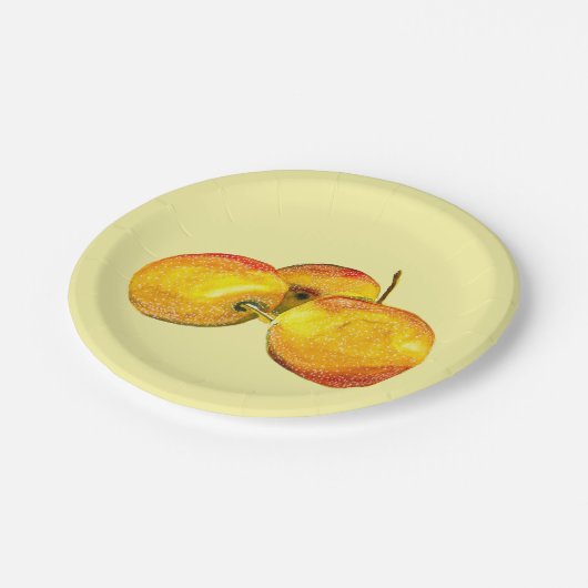 水彩画の黄色い梨の果物 ペーパープレート (アングル)