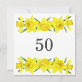 水彩画の黄色い水仙の花の50歳の誕生日パーティー 招待状 (裏面)