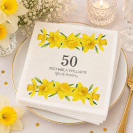 水彩画の黄色い水仙の花 50歳の誕生日パーティー スタンダードカクテルナプキン
