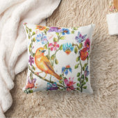 水彩画の黄色い鳥 クッション (ブランケット)