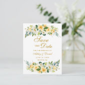 水彩画の黄色く白い花の金ゴールドの保存日付 案内ポストカード (スタンド正面)