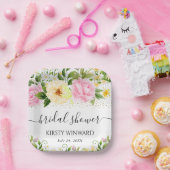 水彩画の黄色とピンクの花のウェディングシャワー ペーパープレート (パーティー)