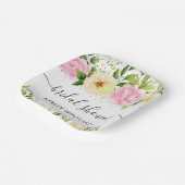 水彩画の黄色とピンクの花のウェディングシャワー ペーパープレート (傾斜あり)