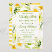 水彩画の黄色と白のデイジー 21歳の誕生日 招待状 (正面/裏面)
