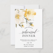 水彩画の黄色と白の花の結婚式の予行食事会 招待状 (正面)