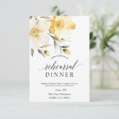 水彩画の黄色と白の花の結婚式の予行食事会 招待状 (スタンド正面)
