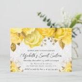 水彩画の黄色と金の花のスイート16 招待状 (スタンド正面)