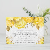 水彩画の黄色と金の花 21歳の誕生日 招待状 (スタンド正面)
