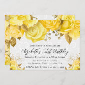 水彩画の黄色と金の花 21歳の誕生日 招待状 (正面/裏面)