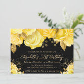 水彩画の黄色と金色の花 21歳の誕生日 招待状 (スタンド正面)