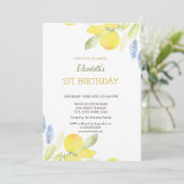 水彩画の黄色のレモン 花の誕生日 招待状 (スタンド正面)