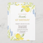 水彩画の黄色のレモン 花の誕生日 招待状 (正面/裏面)