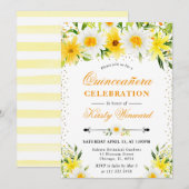 水彩画の黄色の花とデイジー クイーンセアニエラ 招待状 (正面/裏面)