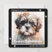 水彩画の黒いシーズー犬のクリスマス シーズンカード (正面)