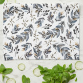 水彩画の黒い灰色のタンの葉および果実| キッチンタオル (折り畳み)