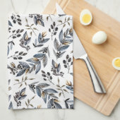 水彩画の黒い灰色のタンの葉および果実| キッチンタオル (四つ折り)