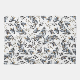 水彩画の黒い灰色のタンの葉および果実| キッチンタオル