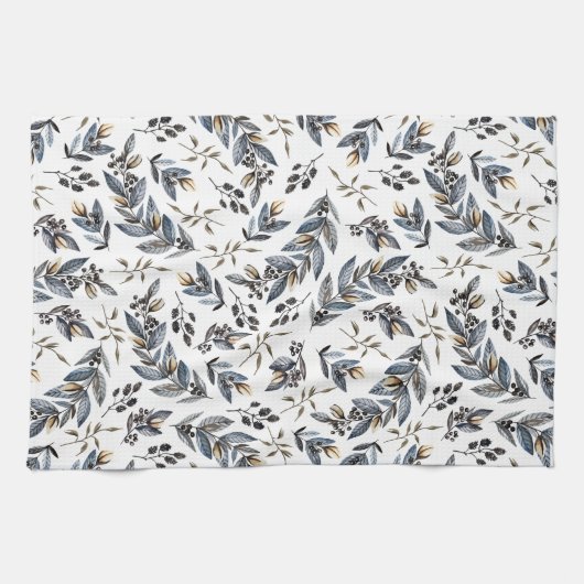 水彩画の黒い灰色のタンの葉および果実| キッチンタオル (横)