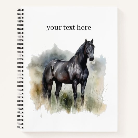 水彩画の黒い牡馬、カスタマイズ可能 ノートブック (正面)