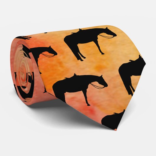 水彩画の黒い西部の馬のシルエット ネクタイ (ロール)