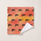 水彩画の黒い西部の馬のシルエット バスタオルセット (ウォッシュタオル)