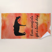 水彩画の黒い西部の馬のシルエット ビーチタオル (正面)