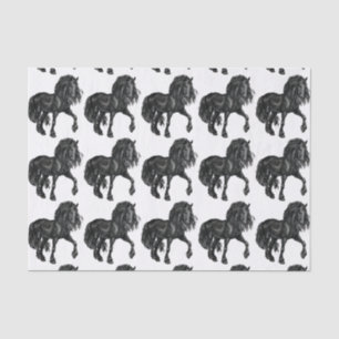 水彩画の黒いFriesianの馬のティッシュ 薄葉紙