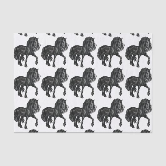 水彩画の黒いFriesianの馬のティッシュ 薄葉紙 (正面)