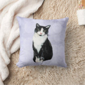 水彩画の黒く及び白いタキシード猫 クッション (ブランケット)