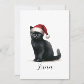 水彩画の黒猫がサンタの帽子をかぶったフェスティブカード シーズンカード (正面)