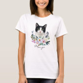 水彩画の黒白猫 Tシャツ (正面)