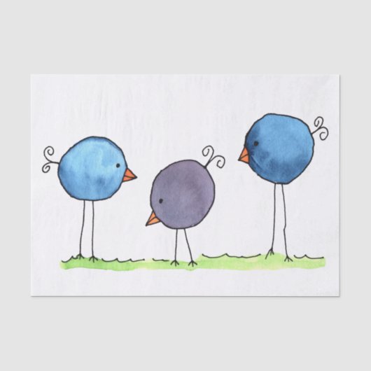 水彩画の３羽の鳥 薄葉紙 (正面)