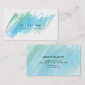 水彩画の(ばちゃばちゃ)跳ねるのビーチのティール(緑がかった色)のモダンな上品 名刺 (正面/裏面)