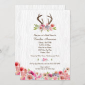 水彩画の(雄ジカの)枝角の花のフェイクなBoisのブライダルシャワー 招待状 (正面/裏面)