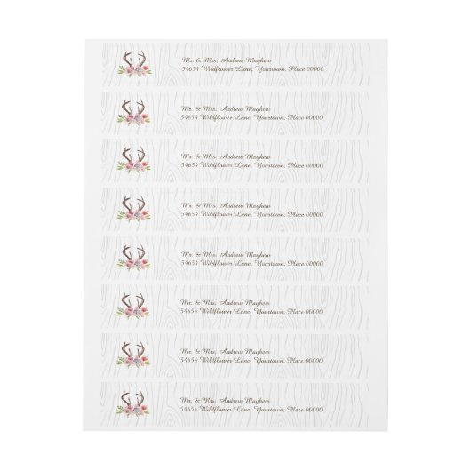 水彩画の(雄ジカの)枝角の野生の花のフェイクなBoisの住所 ラップアラウンド宛名ラベル (シート)