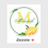 水彩画の#Lemonsモノグラム及び名前の緑 + 黄色 シール (シート)