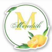 水彩画の#Lemonsモノグラム及び名前の緑 + 黄色 シール (正面)