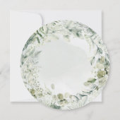 水彩画の sage green の葉のユーカリの円 セーブザデート (裏面)