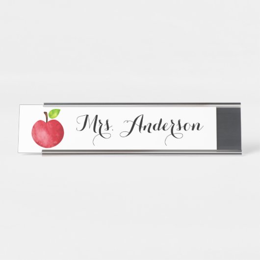 水彩画のAppleのパーソナライズな先生の名札 デスクネームプレート (正面)