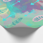 水彩画のBohoの種族の上品は矢の紙に羽をつけます ラッピングペーパー (角)