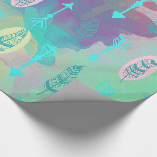 水彩画のBohoの種族の上品は矢の紙に羽をつけます ラッピングペーパー (角)