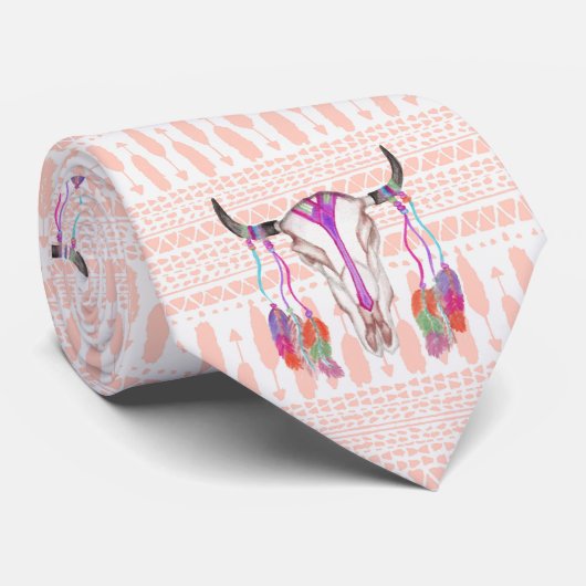 水彩画のBullのスカルの羽および矢のアズテック人 ネクタイ (ロール)