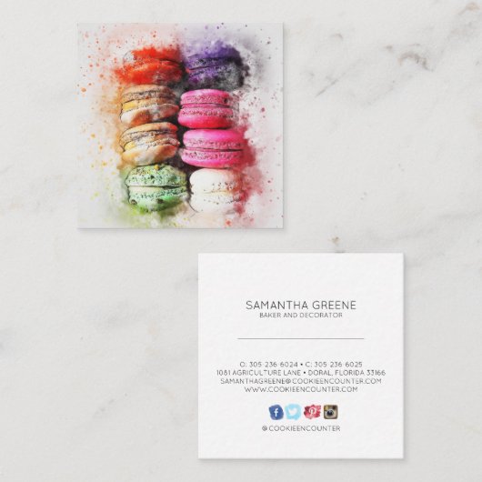 水彩画のMacaronのクッキーの名刺 スクエア名刺 (正面/裏面)